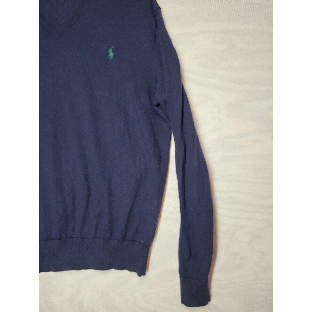 Polo Ralph Lauren Men's SZ L Sweater Merino Wool V Neck Long Sleeve Blue - Picture 2 of 8